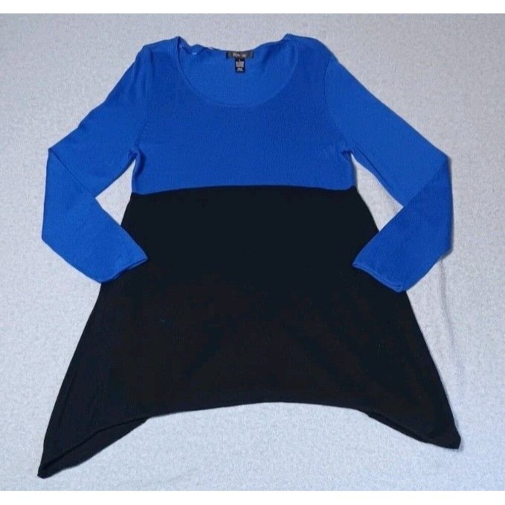 Style & Co Angora Hair Blend Sharkbite Hem Tunic Sweater L Blue Black Colorblock
